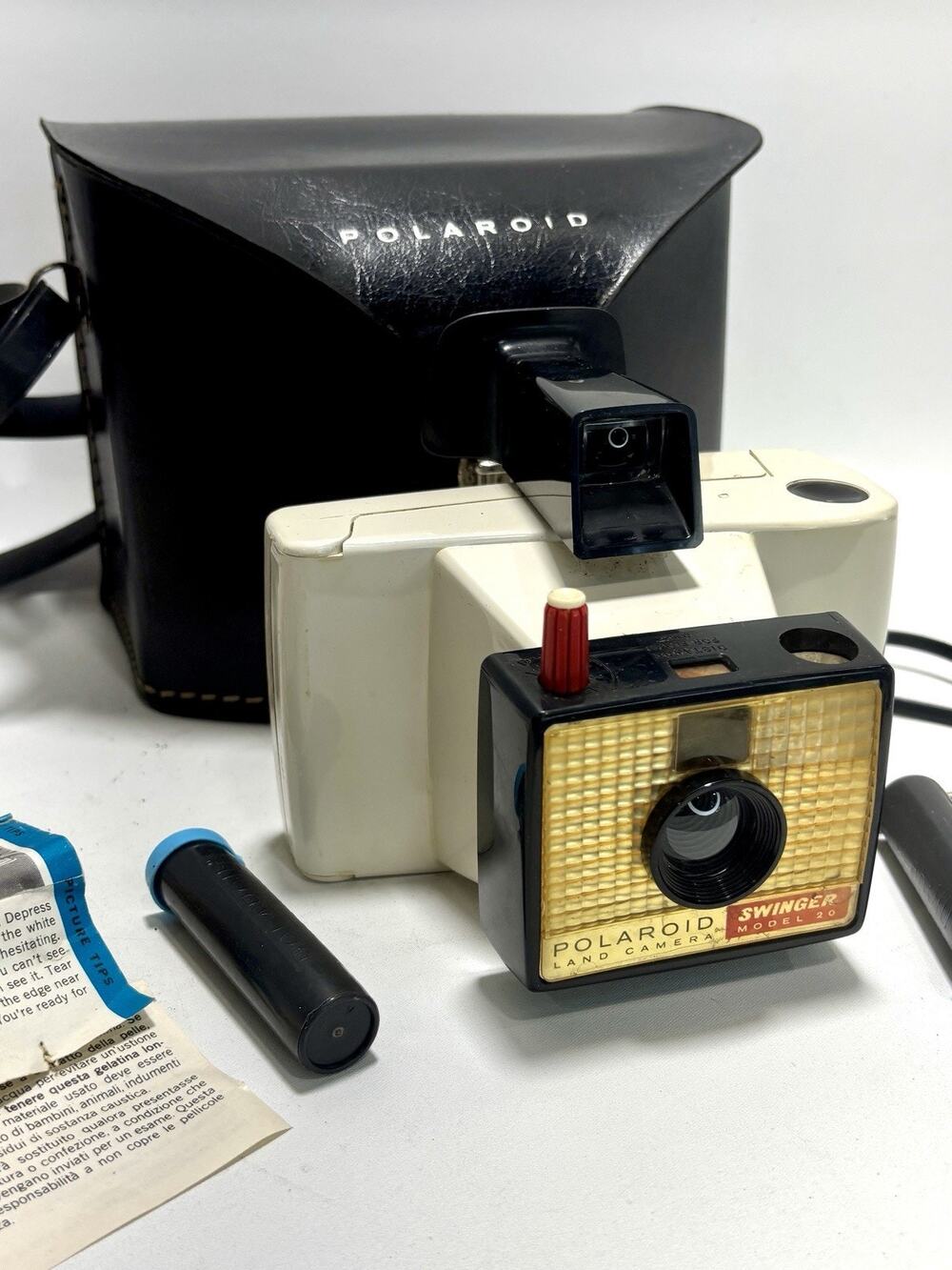 Vintage Polaroid Swinger Model 20 Land Camera w Case Manual Film Canisters